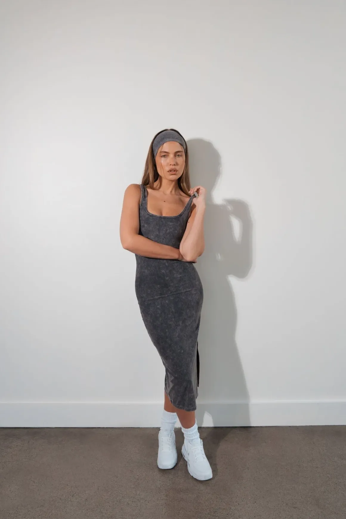 Cloud II™ Rib Basic Midi Dress - Iron Washed