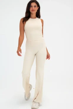 Cloud II™ Rib Cinch Wide Leg Trouser - Ivory