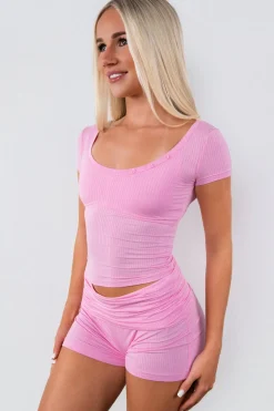 Vitality Float® Rib Henley Tee - Pink Frosting