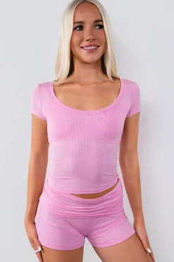 Vitality Float® Rib Henley Tee - Pink Frosting