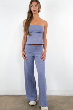 Vitality Microstripe Foldover Pant - Bluebird Microstripe